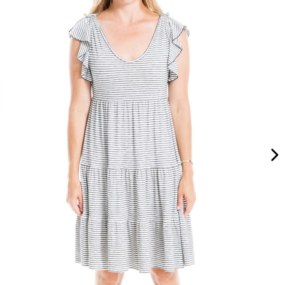 Max Studio White and Blue Tiered Ruffled Sundress